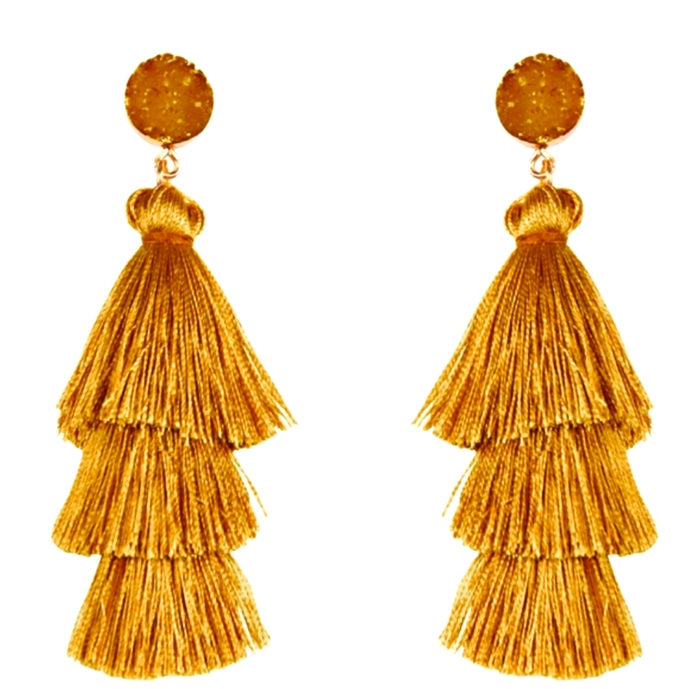 Golden Mustard Acrylic Druzy Tassel.Drop earrings - Picture 1 of 3